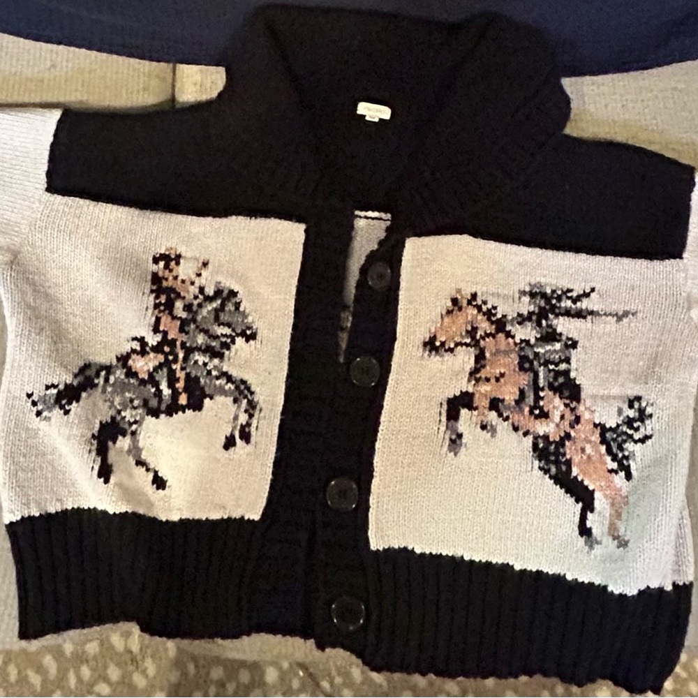 Anthropologie Pilcro Horse Graphic Black and Cream Cardigan